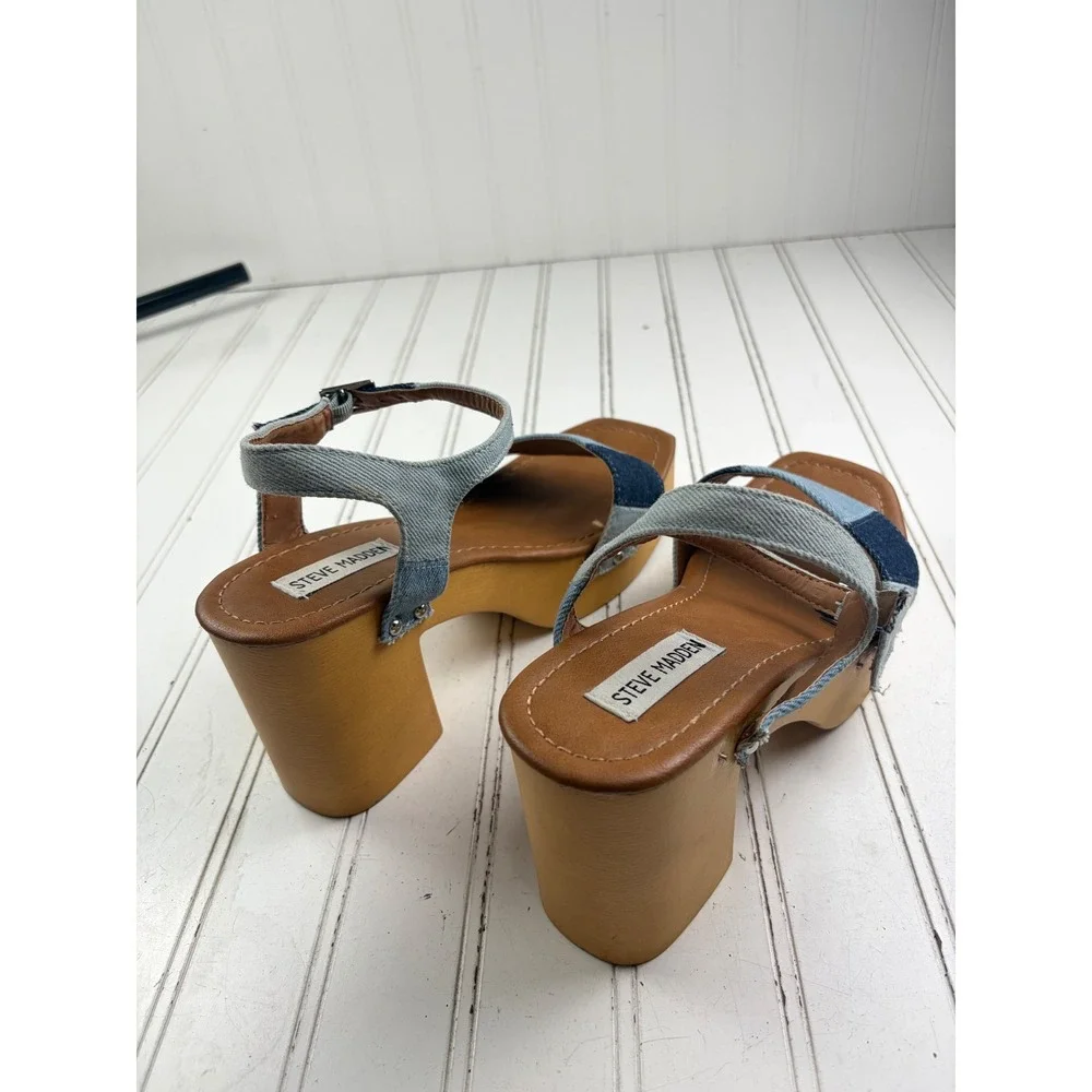 Steve Madden Vintage Y2K Halea Patchwork Denim Platform Sandals Women's Size 7.5
